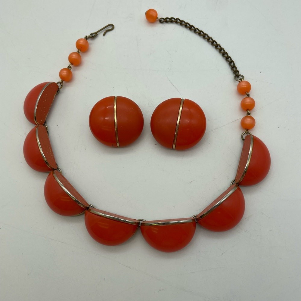 Vintage orange necklace with earring set